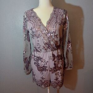 NWT Sequin Lavender Romper Tea N Cup